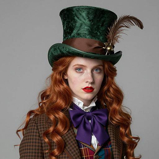 Portrait of Woman in Victorian Steampunk Top Hatter Costume