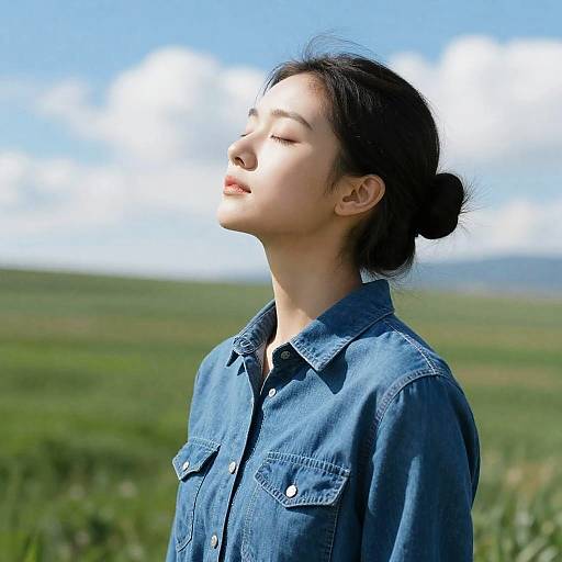 Serene Woman in Denim Field