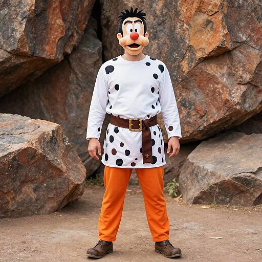 Humorous Man in Fred Flintstone Costume