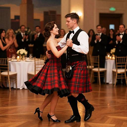 Couple Dancing in Festive Ballroom Scene