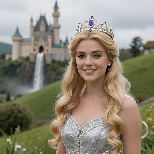 Enchanting Blonde Princess in Lush Landscape