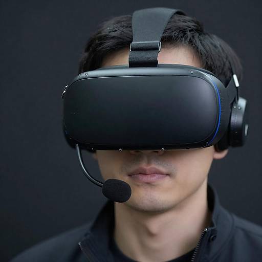 Man Wearing Virtual Reality Headset with Microphone