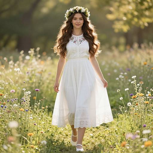 Graceful Woman in Sunlit Meadow