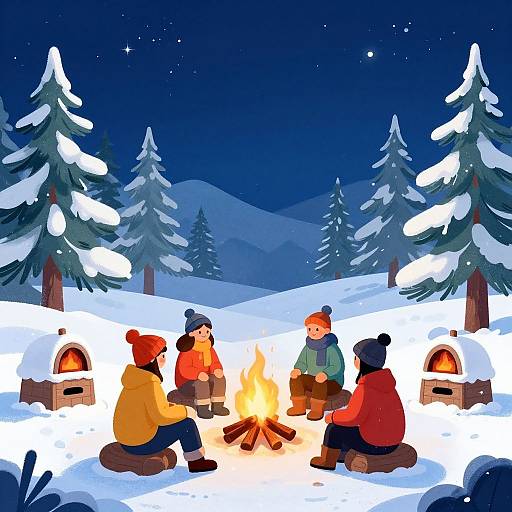 Winter Campfire Night with Friends