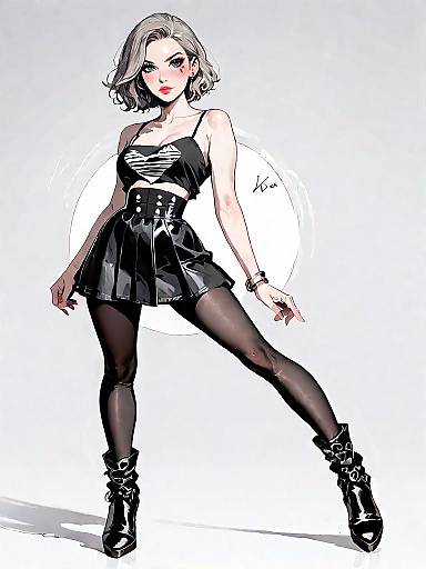 Stylish Woman in Black and White Outfit