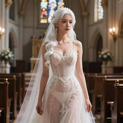 Elegant Bride in Church Setting Wallpaper