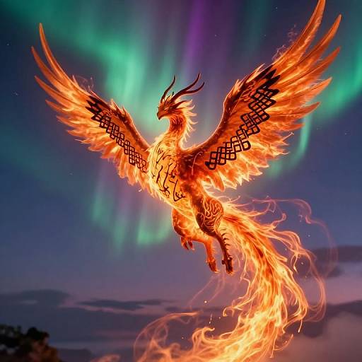 Mythical Creature in Fiery Aurora