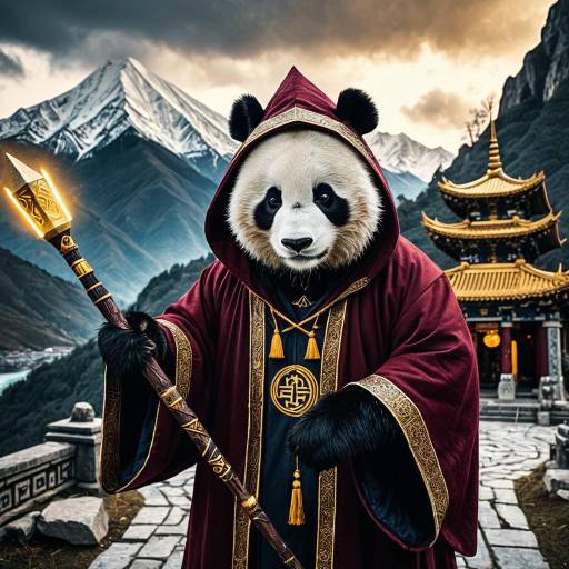 Whimsical Wizard Panda in Mystical Temple Whimsical Wizard Panda in Mystical Temple