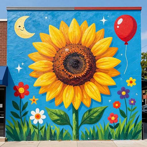 Playful Sunflower Mural in Buffalo