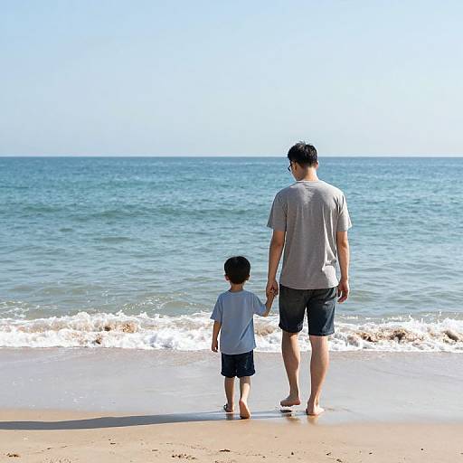 Father and Son Walking Shoreline