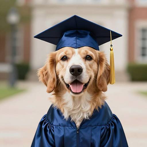 Golden Retriever in Graduation Cap and Gown