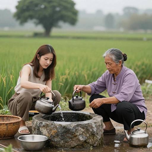 Women at a Well in a Misty Field