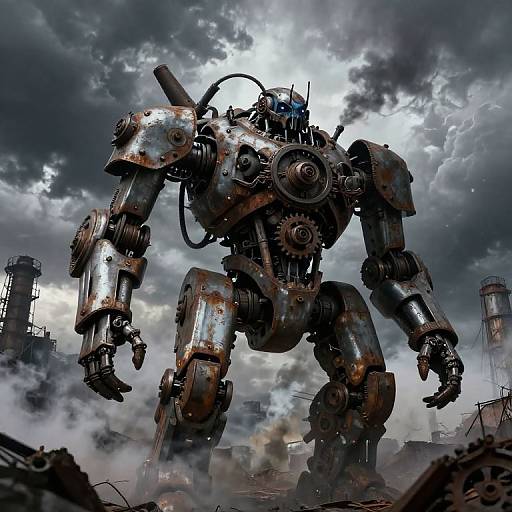 Steam-Powered Mechanical Giant in Ruins