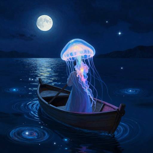 Luminous Jellyfish Bard on Night Ocean