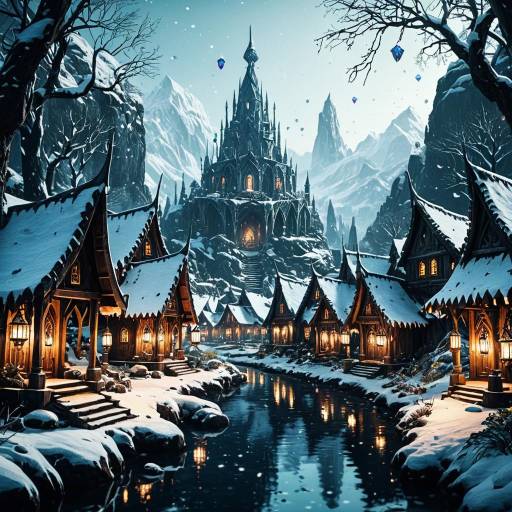 Elven Village with Crystal Spire in Winter