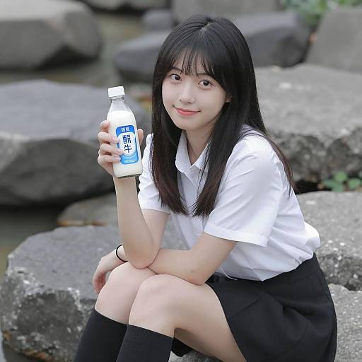 Serene Asian Woman on Rocks