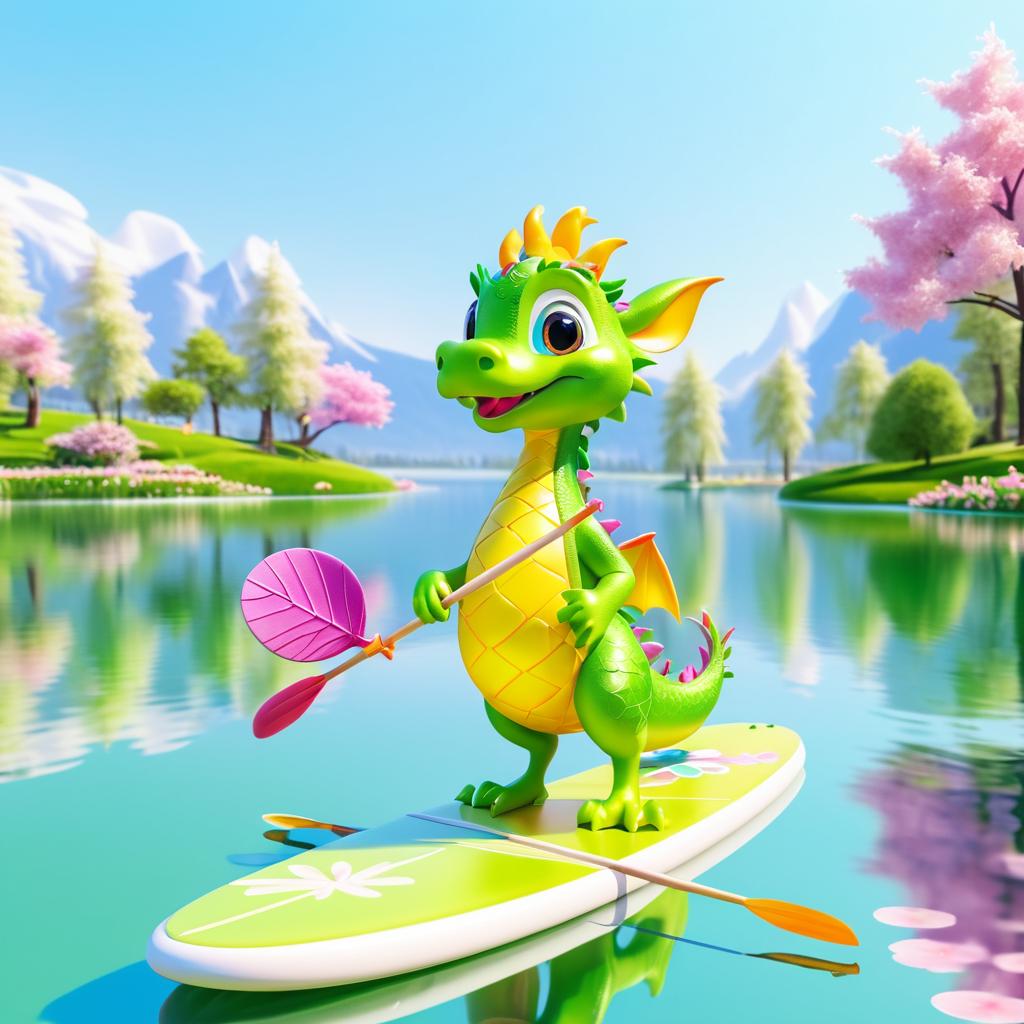 Playful Dragon on Paddle Board Adventure