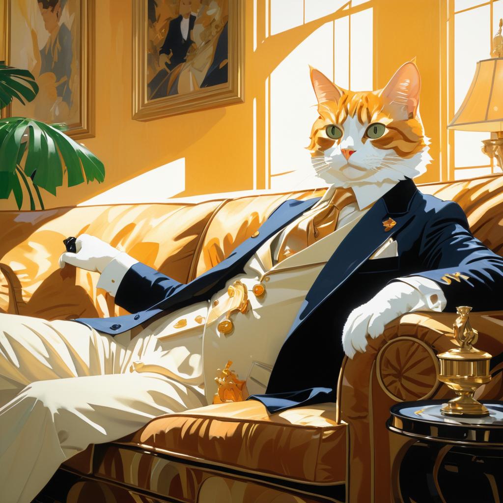 Charming Cat Portrait on Elegant Couch