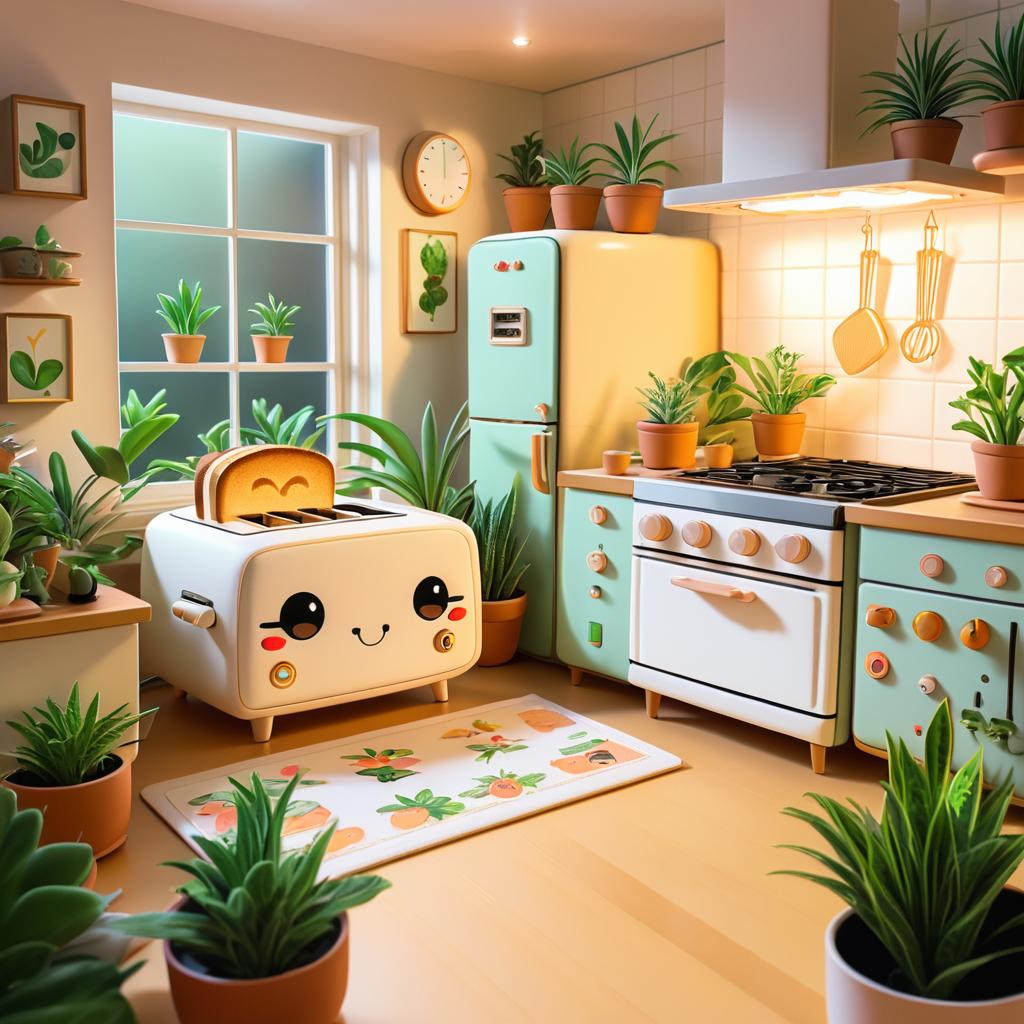 Whimsical Kawaii Toaster in Cozy Kitchen