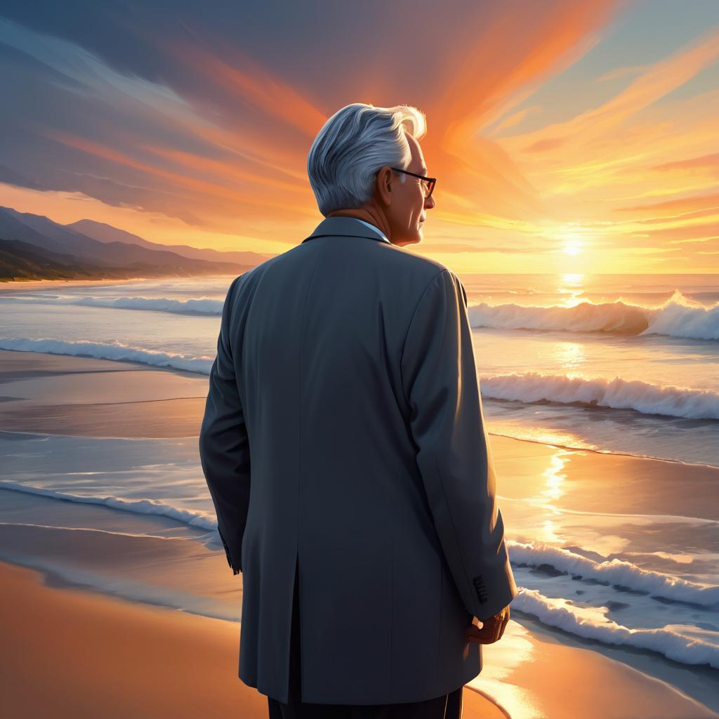 Stunning Elderly Man at Sunset Beach