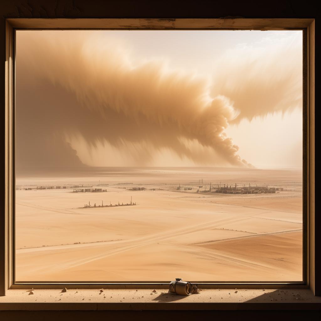 Dramatic Sandstorm Over Oil Field View