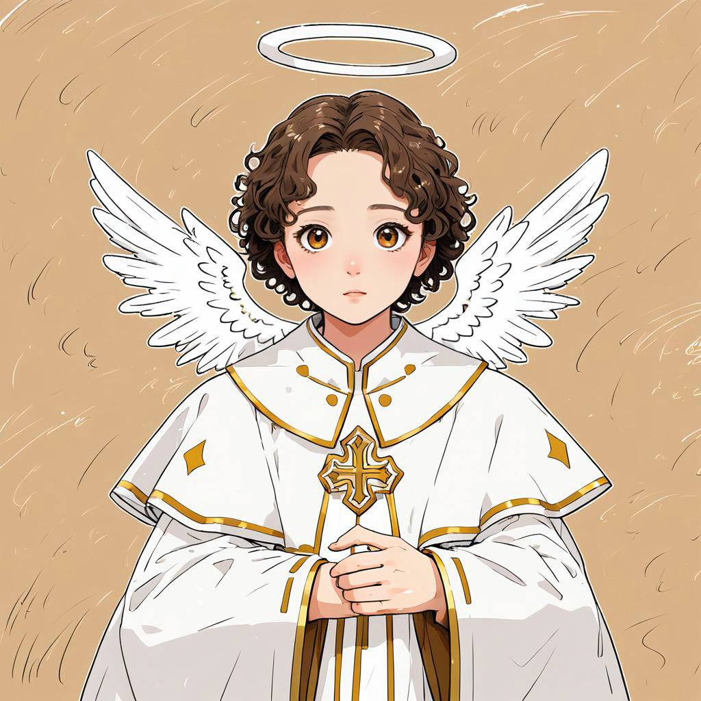 Nervous Angelic Apprentice in Anime Style