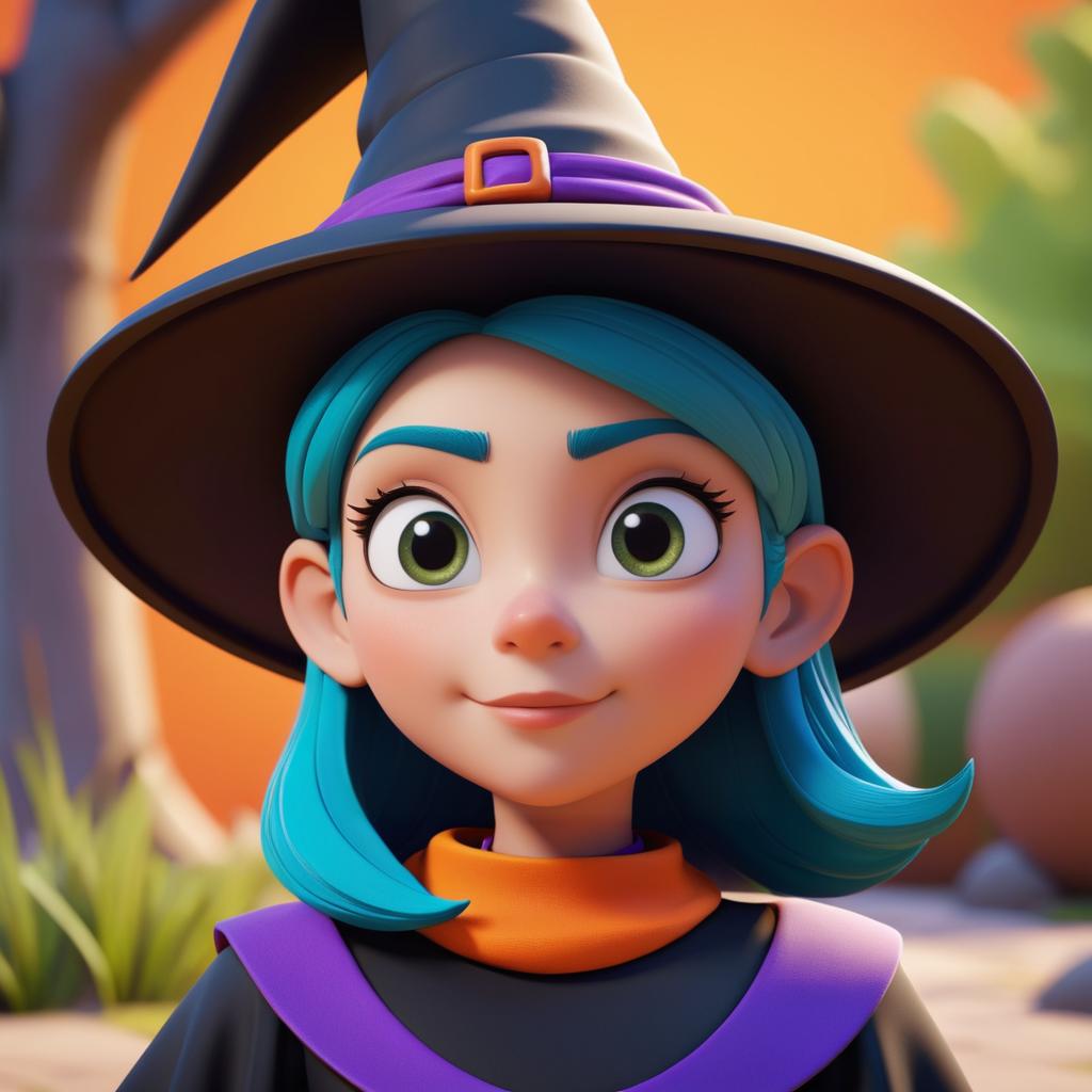 Playful Cartoon Witch in DreamWorks Style