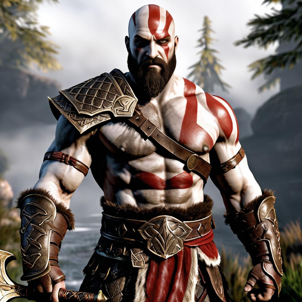 Photorealistic Kratos Portrait in Detail