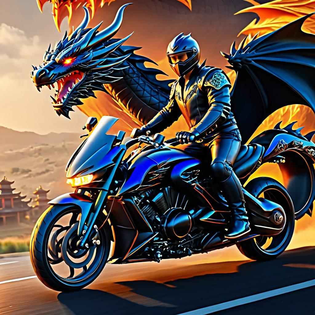 Epic Dragon Riding a Motorcycle Adventure