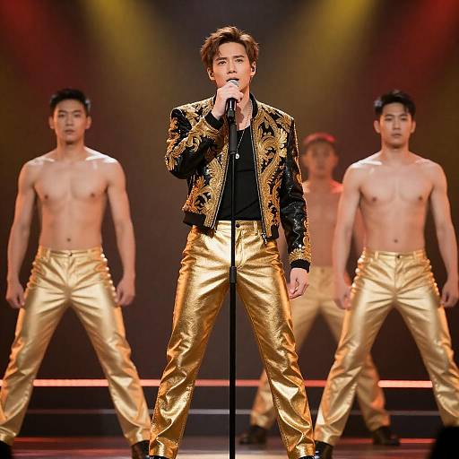 Male Singer Performing with Gold Pants and Jacket on Stage