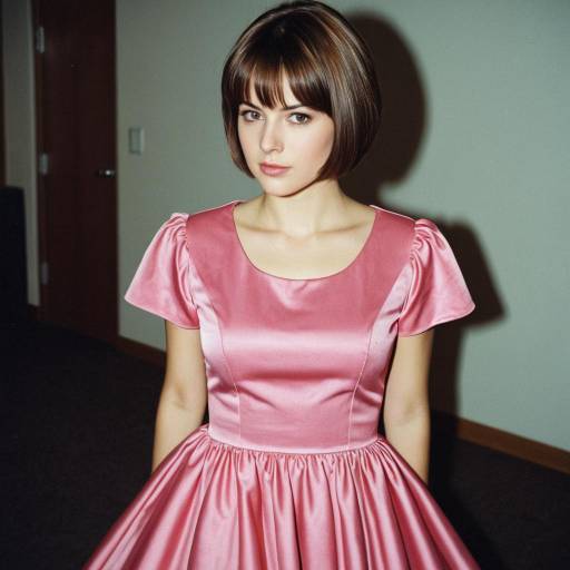 Young Woman in Pink Satin Dress