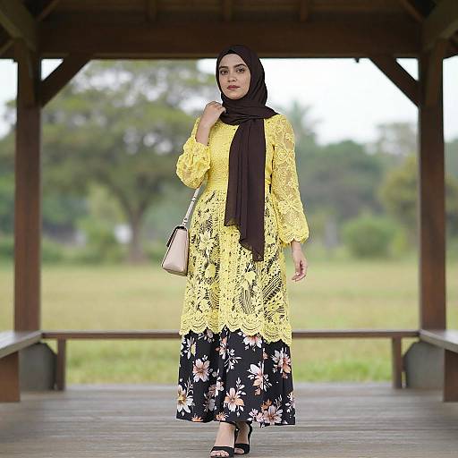 Young Woman in Hijab Under Pavilion