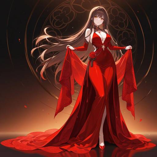 Elegant Girl in Flowing Red Dress Elegant Girl in Flowing Red Dress