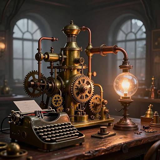 Steampunk Inventor's Workshop Scene
