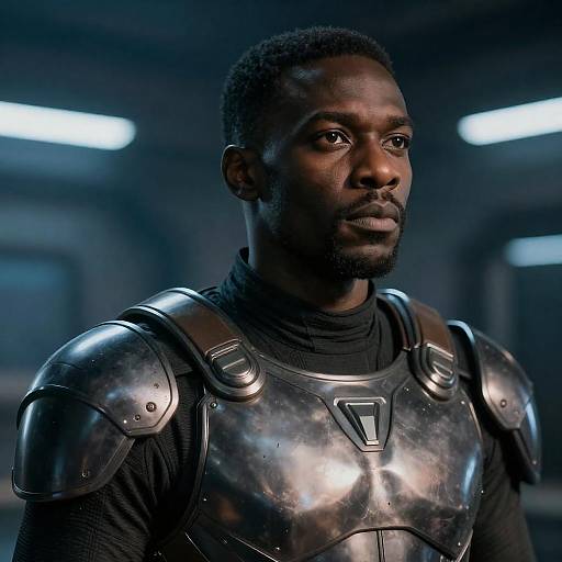 Serious African-American Warrior in Futuristic Armor