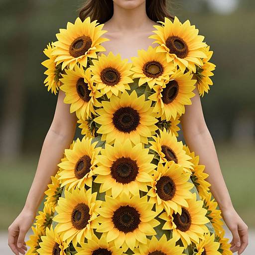 Close-Up Woman in Sunflower Dress
