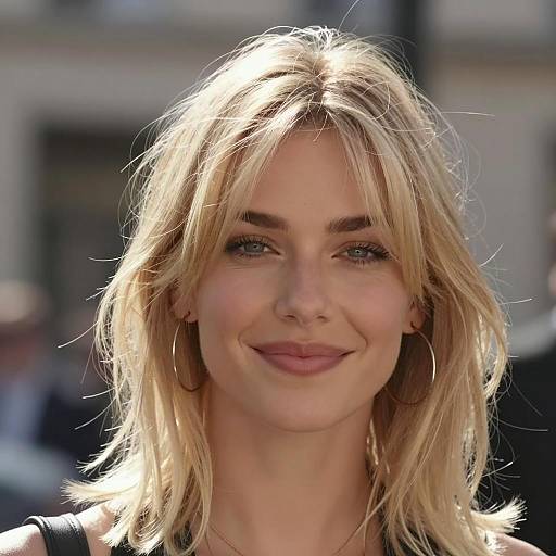 Blonde Woman with Hoop Earrings Smiling