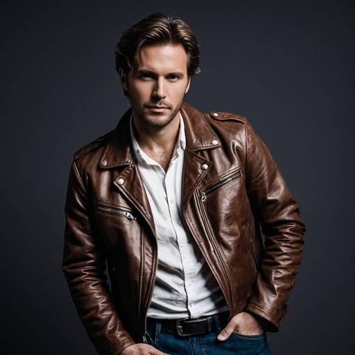Man in brown leather jacket and white shirt