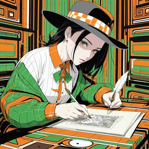 Young Woman Writing in Manga Style