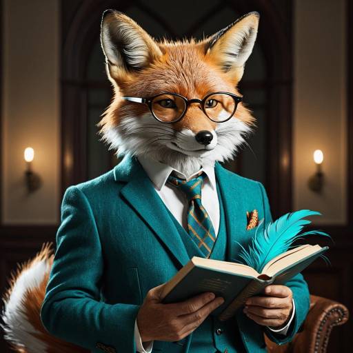 Anthropomorphic Fox in Tailored Suit Reading Book