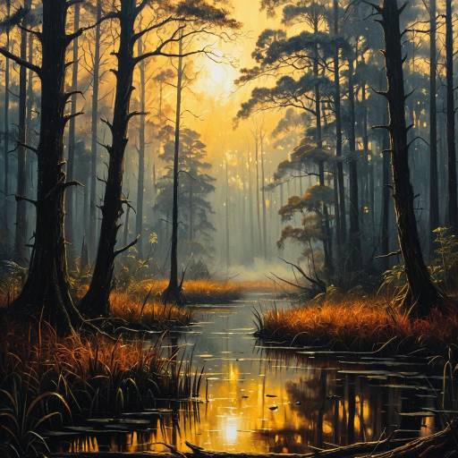 Enchanting Foggy Swamp in Vibrant Hues