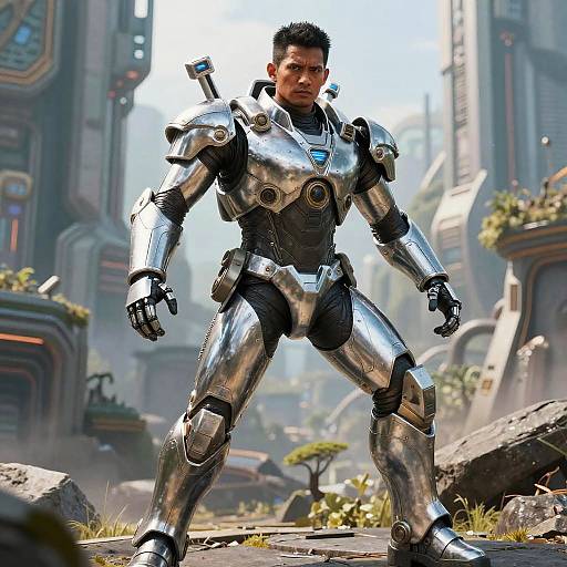 Malay Man in Chrome Exosuit