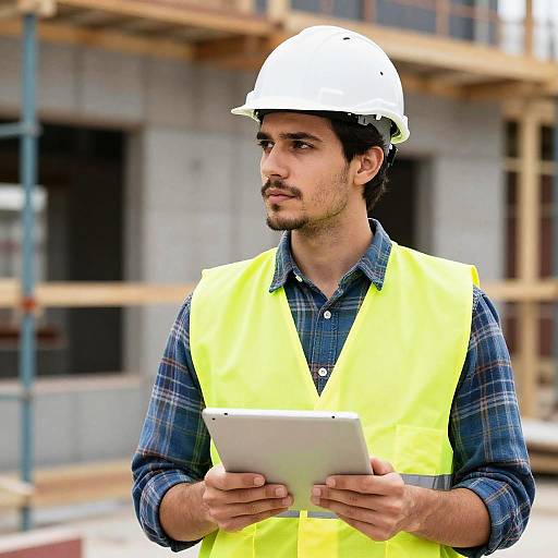 Young Construction Worker with Tablet