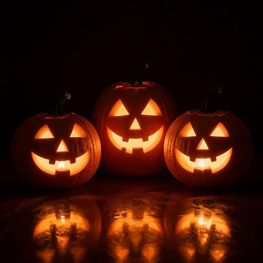 Glowing Carved Jack-o'-Lantern Trio