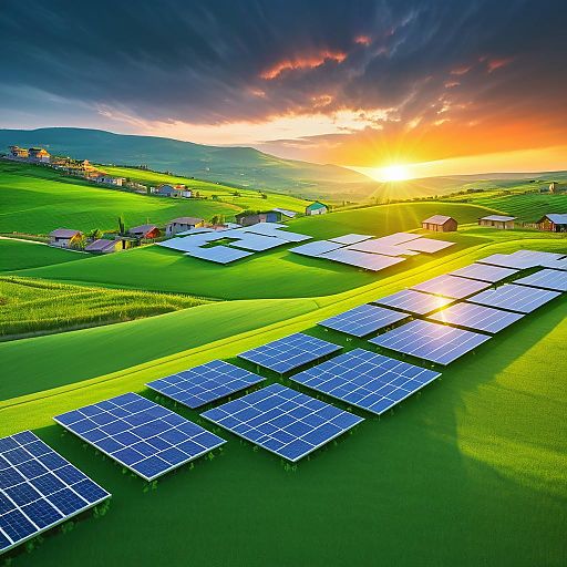 Sunset Over Green Hills with Solar Panels Sunset Over Green Hills with Solar Panels