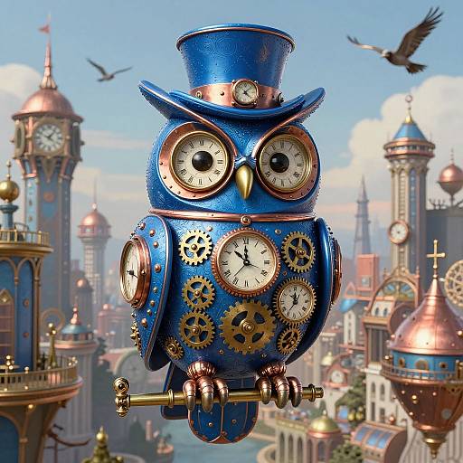 Steampunk Cobalt Blue Clockwork Owl