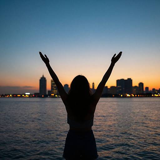 Woman Embracing Freedom at Horizon