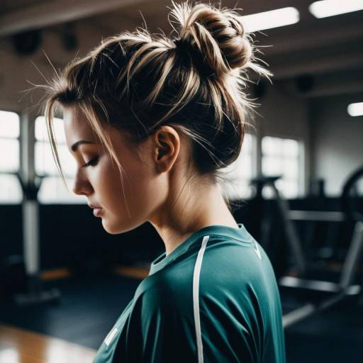 Female Athlete with Messy Bun in Gym Female Athlete with Messy Bun in Gym