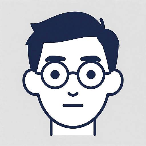 Cartoon-style digital drawing of a white male with dark blue hair, round glasses, and a neutral expression, outlined in bold black. Simple, minimalist