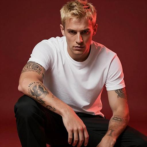 Intense Portrait of a Tattooed Man